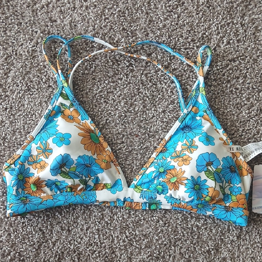 🧚‍♀️Forever 21 Floral Bikini Top with Blue and Orange Flowers | XL